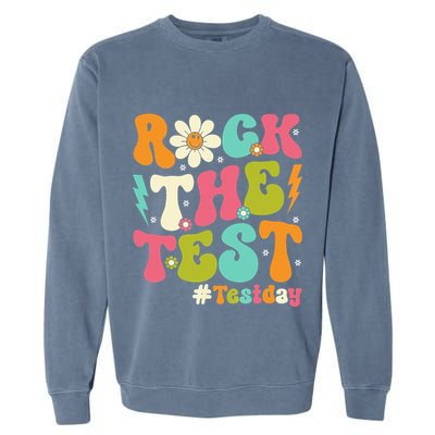 Rock The Test Motivational Retro Teachers Garment-Dyed Sweatshirt