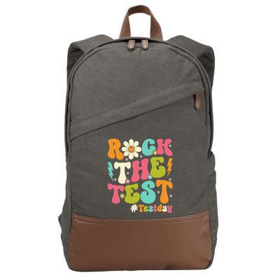 Rock The Test Motivational Retro Teachers Cotton Canvas Backpack