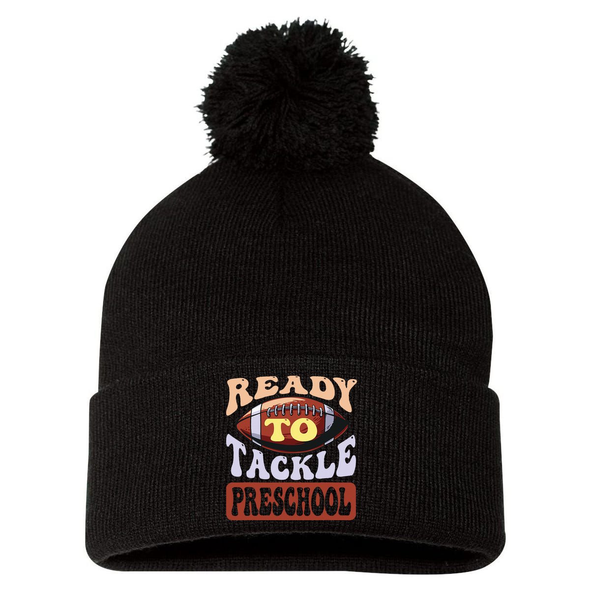 Ready To Tackle Preschool Football First Day School Pom Pom 12in Knit Beanie