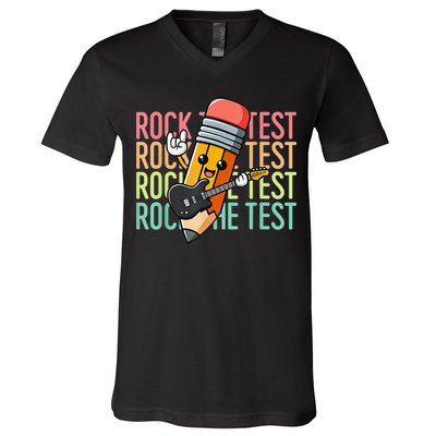 Rock The Test Dont Stress Just Do Your Best Teacher Testing V-Neck T-Shirt