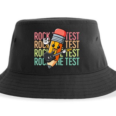 Rock The Test Dont Stress Just Do Your Best Teacher Testing Sustainable Bucket Hat