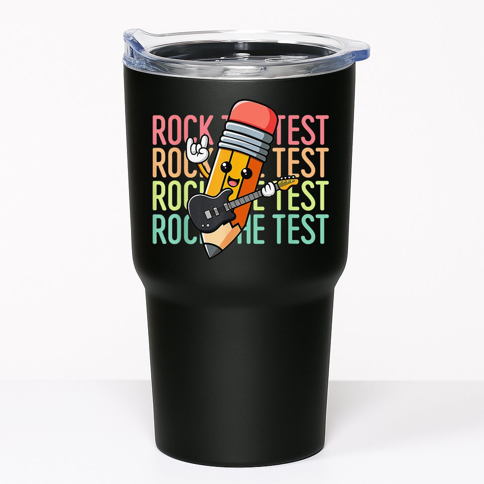 Rock The Test Dont Stress Just Do Your Best Teacher Testing Tumbler