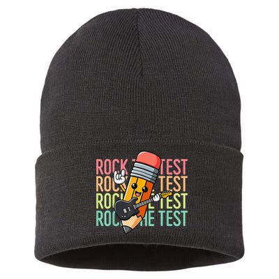 Rock The Test Dont Stress Just Do Your Best Teacher Testing Sustainable Knit Beanie