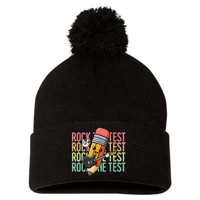 Rock The Test Dont Stress Just Do Your Best Teacher Testing Pom Pom 12in Knit Beanie