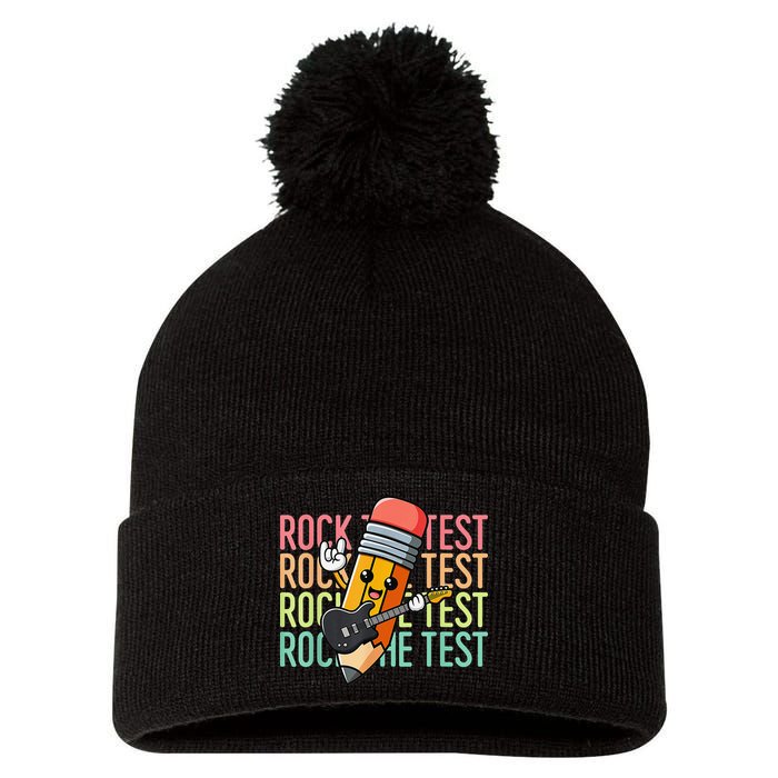 Rock The Test Dont Stress Just Do Your Best Teacher Testing Pom Pom 12in Knit Beanie