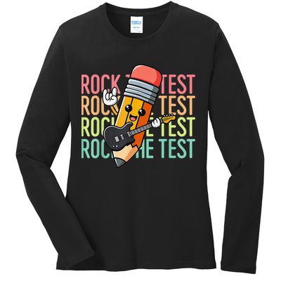 Rock The Test Dont Stress Just Do Your Best Teacher Testing Ladies Long Sleeve Shirt