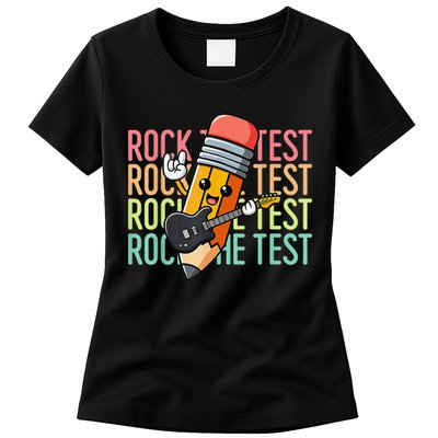 Rock The Test Dont Stress Just Do Your Best Teacher Testing Womens T-Shirt