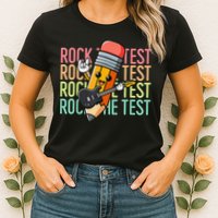 Rock The Test Dont Stress Just Do Your Best Teacher Testing Womens T-Shirt