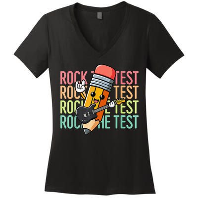 Rock The Test Dont Stress Just Do Your Best Teacher Testing Women's V-Neck T-Shirt