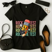 Rock The Test Dont Stress Just Do Your Best Teacher Testing Women's V-Neck T-Shirt