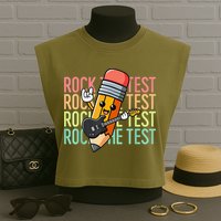 Rock The Test Dont Stress Just Do Your Best Teacher Testing Garment-Dyed Women's Muscle Tee