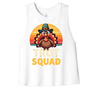 Retro Turkey Trot Squad Thanksgiving Day Harvest Festival Gift Women's Racerback Cropped Tank