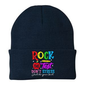 Rock The Test DonT Stress Just Do Your Best Teacher Knit Cap Winter Beanie