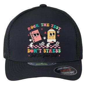 Rock The Test Dont Stress Testing Day Groovy Teacher Student Flexfit Unipanel Trucker Cap