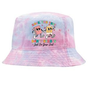 Rock The Test Dont Stress Testing Day Groovy Teacher Student Tie-Dyed Bucket Hat