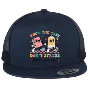 Rock The Test Dont Stress Testing Day Groovy Teacher Student Flat Bill Trucker Hat