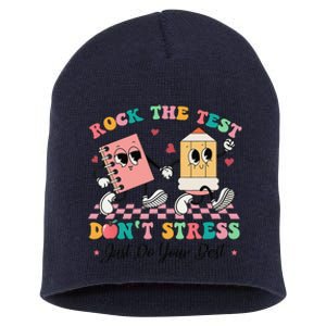 Rock The Test Dont Stress Testing Day Groovy Teacher Student Short Acrylic Beanie