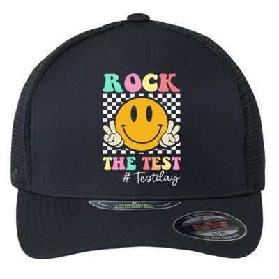 Rock The Test Retro Smile Teacher Testing Test Day Flexfit Unipanel Trucker Cap