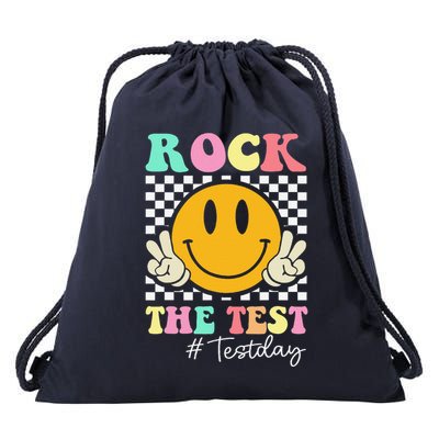 Rock The Test Retro Smile Teacher Testing Test Day Drawstring Bag