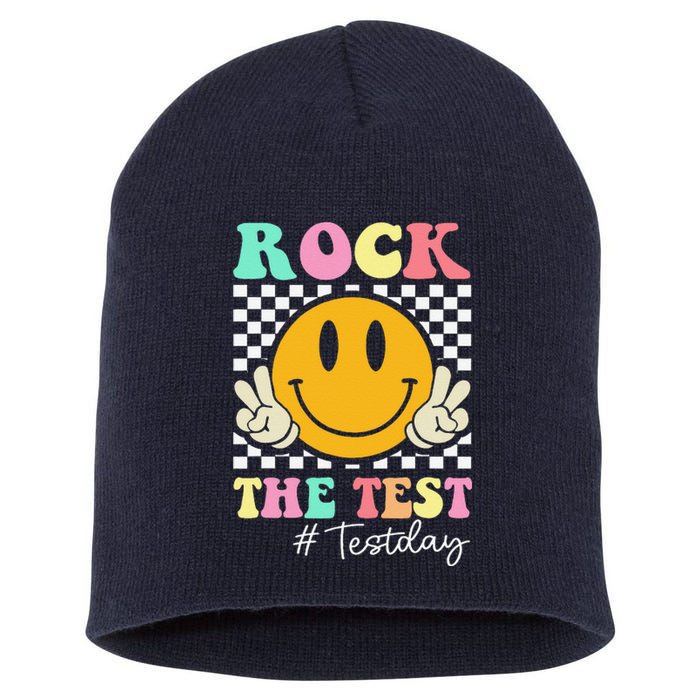 Rock The Test Retro Smile Teacher Testing Test Day Short Acrylic Beanie