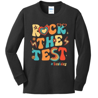 Rock The Test Groovy Motivational Teacher Testing Kids Long Sleeve Shirt