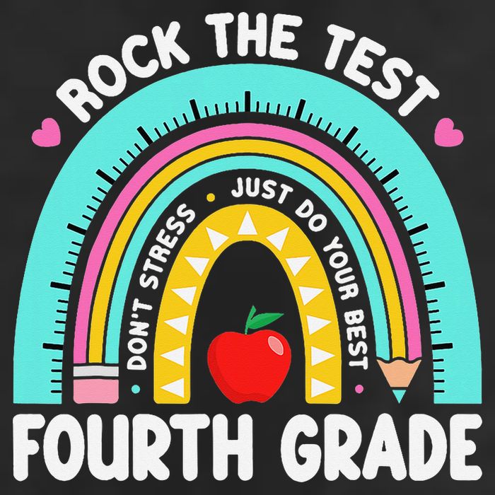 Rock The Test Day 4th Grade Teacher Fourth Grade Testing 7 Panel Mesh Trucker Snapback Hat
