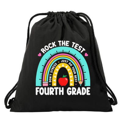 Rock The Test Day 4th Grade Teacher Fourth Grade Testing Drawstring Bag
