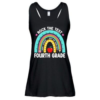 Rock The Test Day 4th Grade Teacher Fourth Grade Testing Ladies Essential Flowy Tank