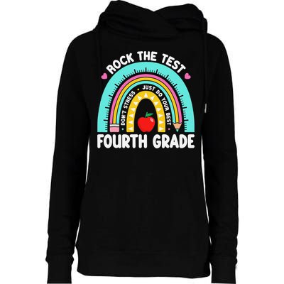 Rock The Test Day 4th Grade Teacher Fourth Grade Testing Womens Funnel Neck Pullover Hood