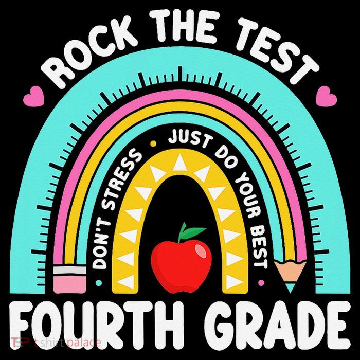 Rock The Test Day 4th Grade Teacher Fourth Grade Testing Pom Pom 12in Knit Beanie