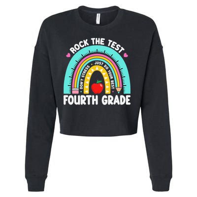 Rock The Test Day 4th Grade Teacher Fourth Grade Testing Cropped Pullover Crew