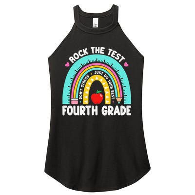 Rock The Test Day 4th Grade Teacher Fourth Grade Testing Women's Perfect Tri Rocker Tank