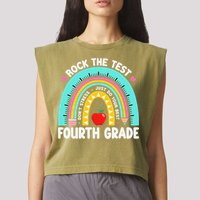 Rock The Test Day 4th Grade Teacher Fourth Grade Testing Garment-Dyed Women's Muscle Tee