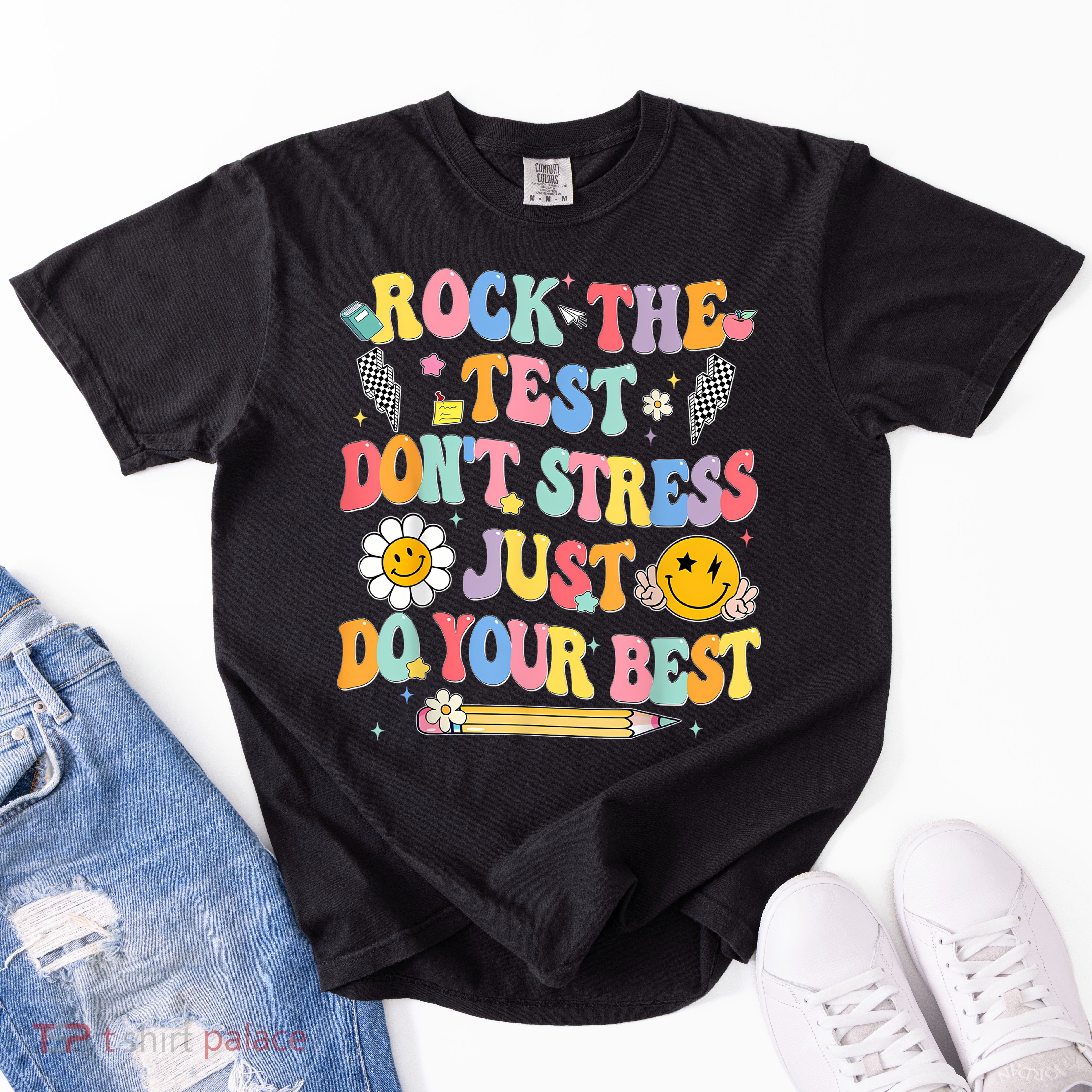 Rock The Test Do Your Best Testing Day Teacher Garment-Dyed Heavyweight T-Shirt