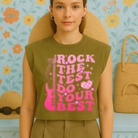 Rock The Test Do Your Best Testing Day For Teacher Student  Garment-Dyed Women's Muscle Tee