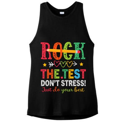 Rock The Test Don't Stress Just Do Your Best Teacher Testing Ladies PosiCharge Tri-Blend Wicking Tank