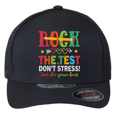 Rock The Test Don't Stress Just Do Your Best Teacher Testing Flexfit Unipanel Trucker Cap