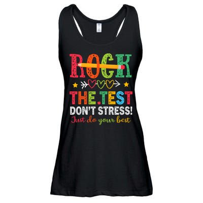 Rock The Test Don't Stress Just Do Your Best Teacher Testing Ladies Essential Flowy Tank