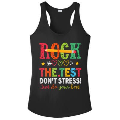 Rock The Test Don't Stress Just Do Your Best Teacher Testing Ladies PosiCharge Competitor Racerback Tank