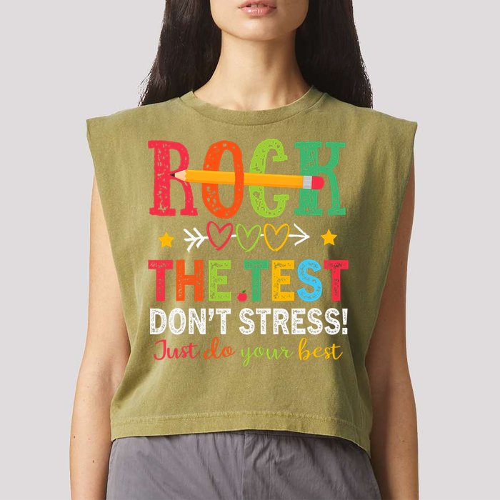 Rock The Test Don't Stress Just Do Your Best Teacher Testing Garment-Dyed Women's Muscle Tee
