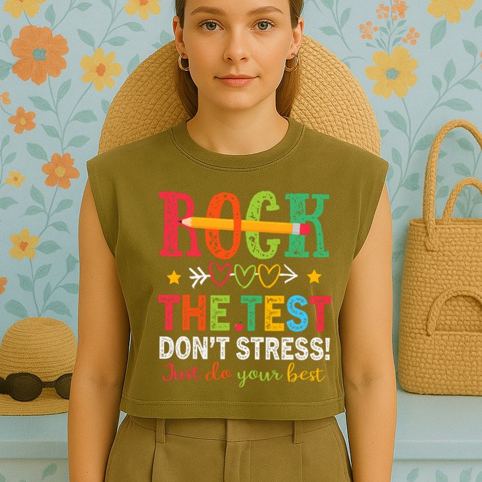 Rock The Test Don't Stress Just Do Your Best Teacher Testing Garment-Dyed Women's Muscle Tee