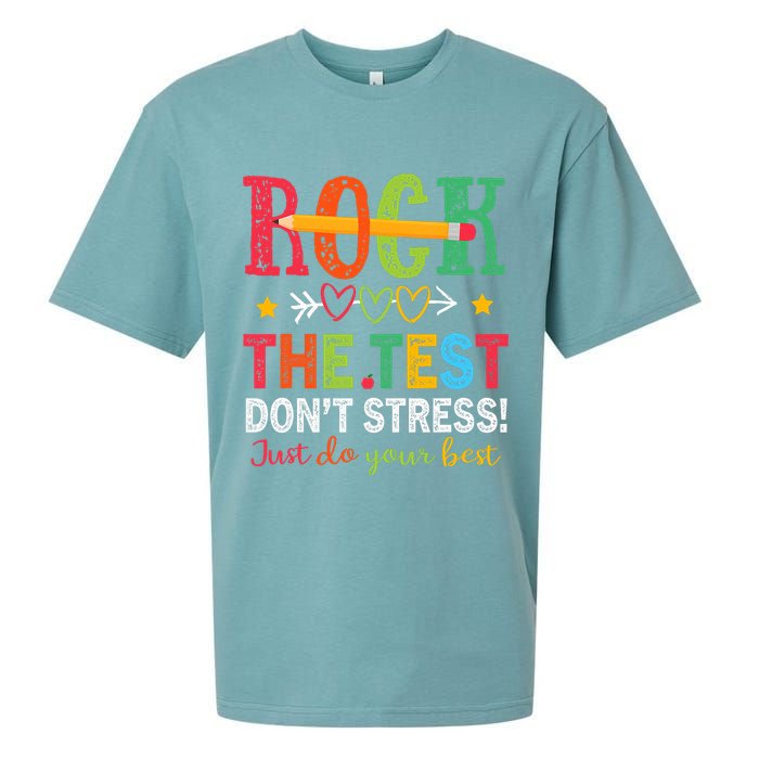 Rock The Test Don't Stress Just Do Your Best Teacher Testing Sueded Cloud Jersey T-Shirt