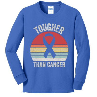 Retro Tougher Than Cancer Ribbon Breast Cancer Awareness Gift Kids Long Sleeve Shirt