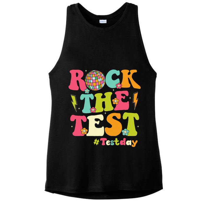 Rock The Test Testing Day Retro Smile Face Teacher Student Ladies PosiCharge Tri-Blend Wicking Tank