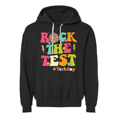 Rock The Test Testing Day Retro Smile Face Teacher Student Garment-Dyed Fleece Hoodie