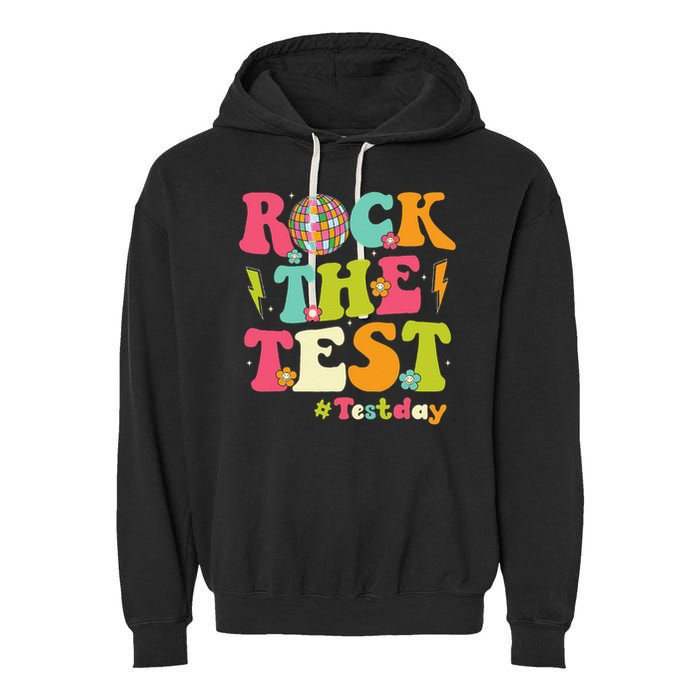 Rock The Test Testing Day Retro Smile Face Teacher Student Garment-Dyed Fleece Hoodie