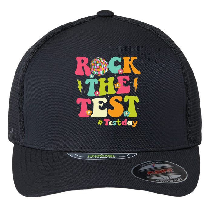 Rock The Test Testing Day Retro Smile Face Teacher Student Flexfit Unipanel Trucker Cap
