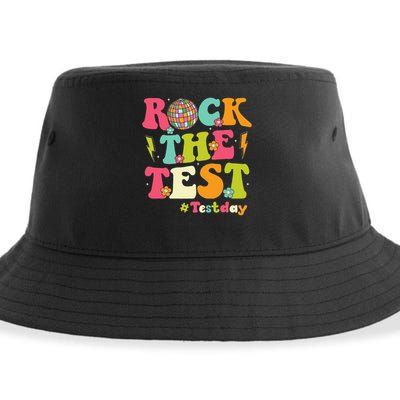 Rock The Test Testing Day Retro Smile Face Teacher Student Sustainable Bucket Hat