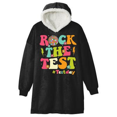 Rock The Test Testing Day Retro Smile Face Teacher Student Hooded Wearable Blanket