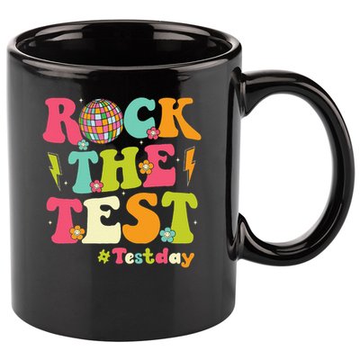Rock The Test Testing Day Retro Smile Face Teacher Student 11oz C Handle Ceramic Mug